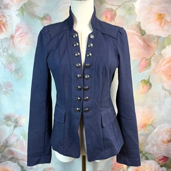 White House Black Market Blue Button Detail Military Style Jacket - Picture 1 of 5